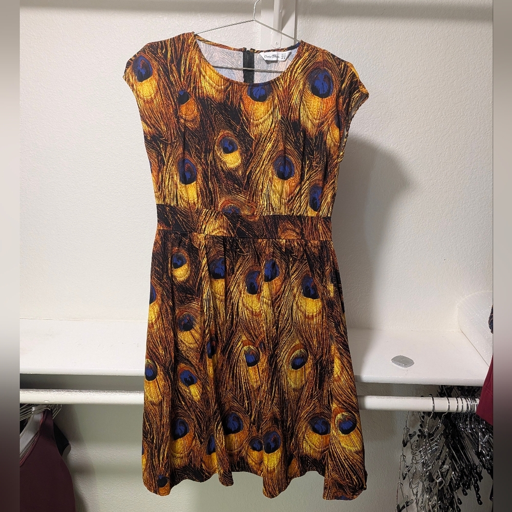 Orchid Bloom Peacock Feather Print Dress